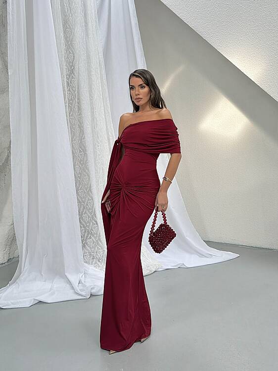 GLORY Maxi Elbise - Bordo - 4