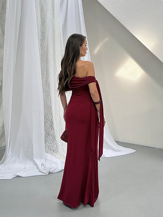GLORY Maxi Elbise - Bordo - 5