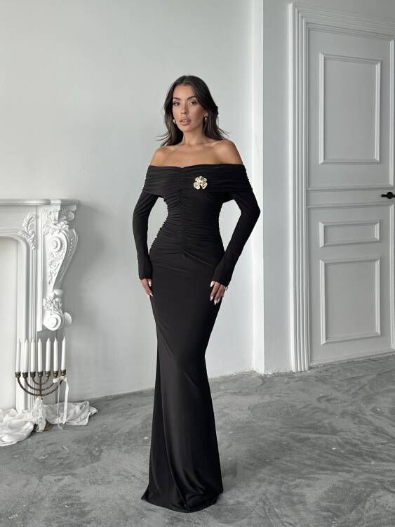 Grace Broş Detaylı Elbise - Acı Kahve - 4