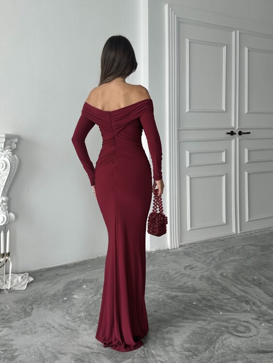 Grace Broş Detaylı Elbise - Bordo - 4