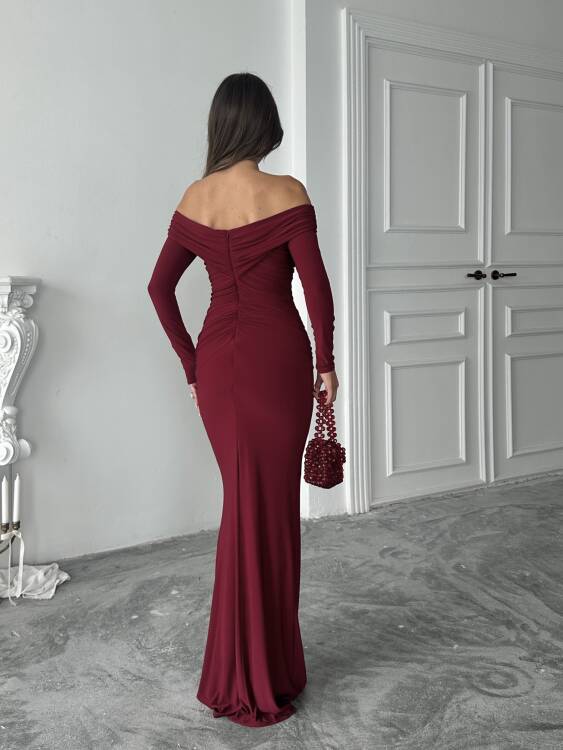 Grace Broş Detaylı Elbise - Bordo - 4
