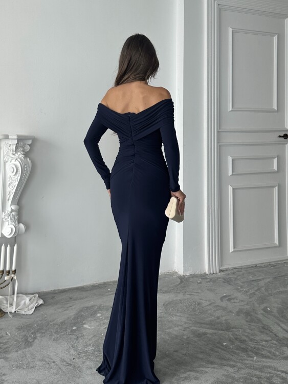 Grace Broş Detaylı Elbise - Lacivert - 3