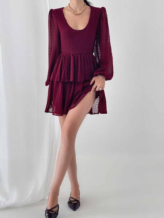 Half-Moon Elbise- Bordo - 1
