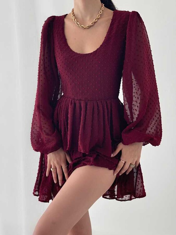 Half-Moon Elbise- Bordo - 2