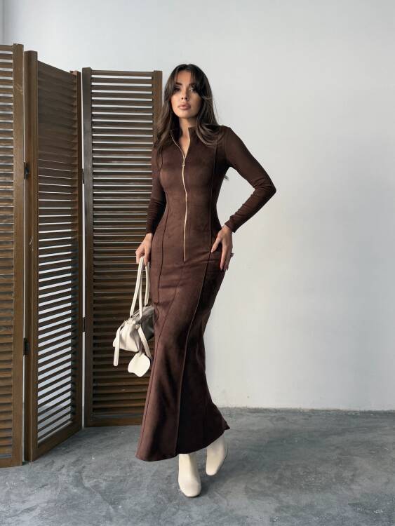 Hannah Maxi Elbise - Acı Kahve - 6