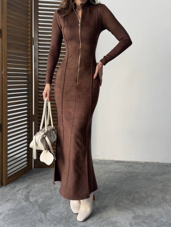 Hannah Maxi Elbise - Acı Kahve - 7