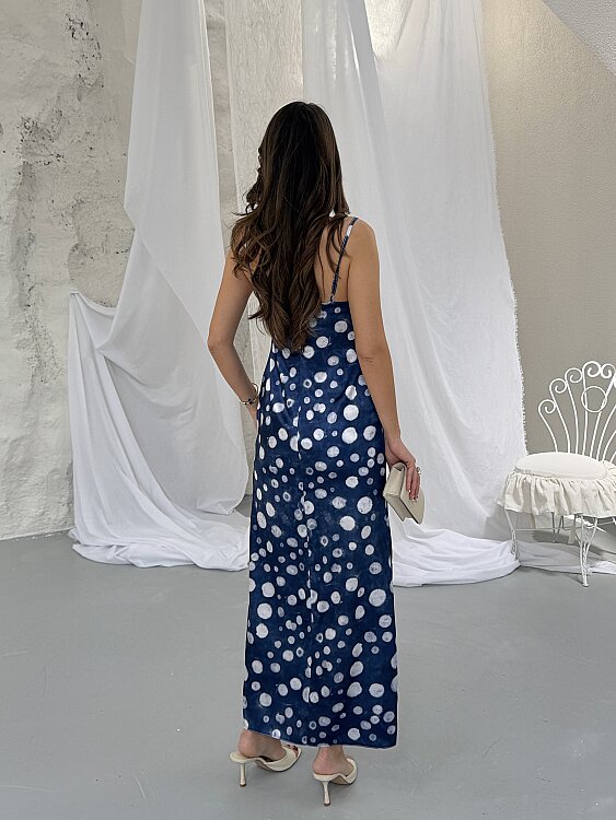Haze Puanlı Maxi Elbise - Lacivert - 5