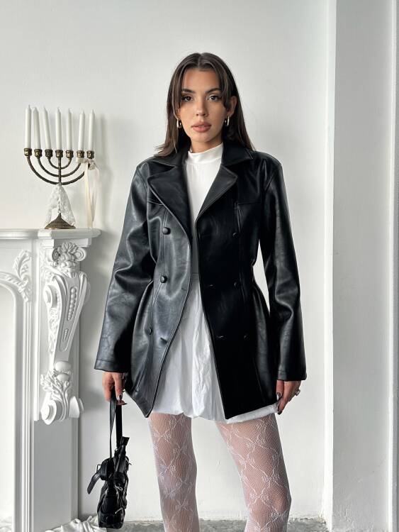 Hazel Deri Ceket - Siyah - 2