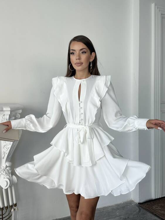 Hazel Kuşaklı Elbise - Ekru - 4