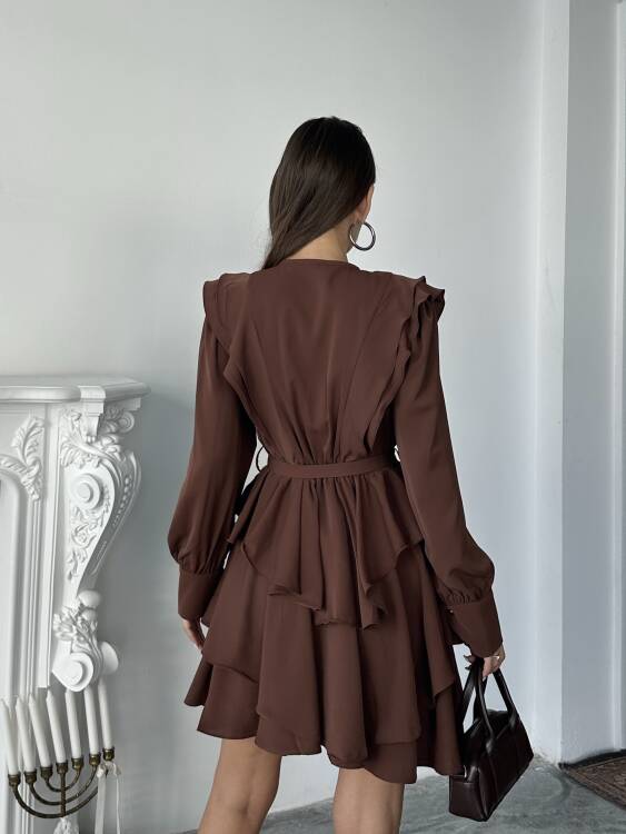 Hazel Kuşaklı Elbise - Kahverengi - 2