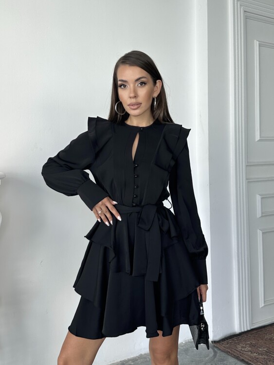 Hazel Kuşaklı Elbise - Siyah - 3
