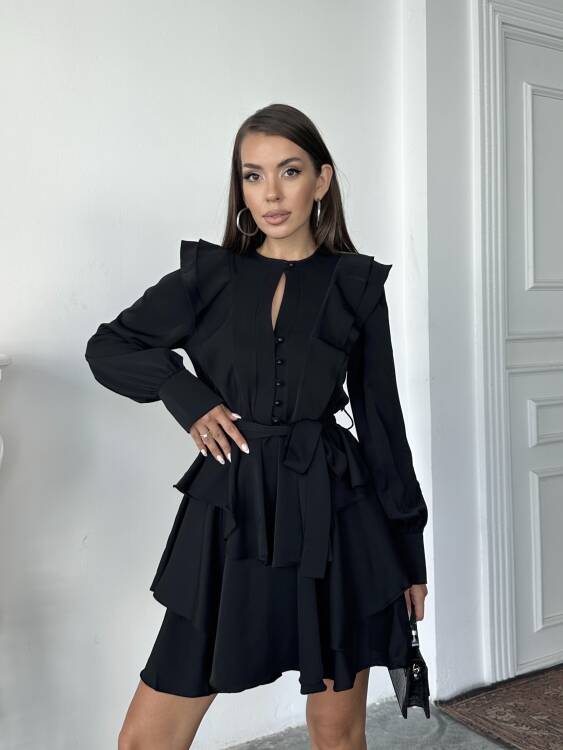 Hazel Kuşaklı Elbise - Siyah - 3
