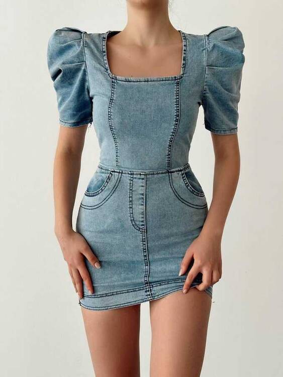 Herri Denim Elbise -Mavi - 1