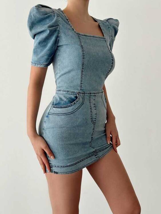 Herri Denim Elbise -Mavi - 3