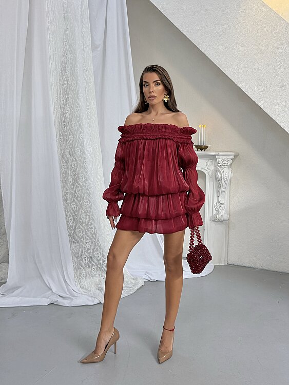 HOLLA Mini Elbise - Bordo - Sevenday