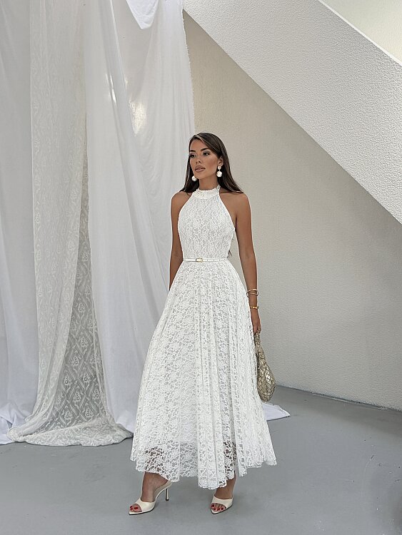 HOLLY Halter Yaka Elbise - Beyaz - 2