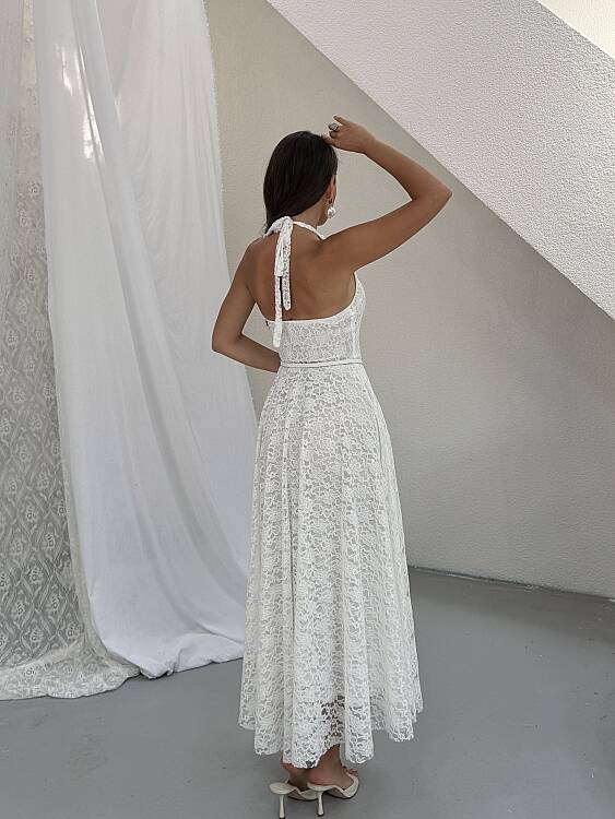 HOLLY Halter Yaka Elbise - Beyaz - 6