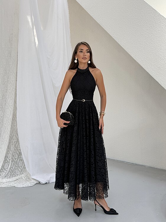 HOLLY Halter Yaka Elbise - Siyah - Sevenday
