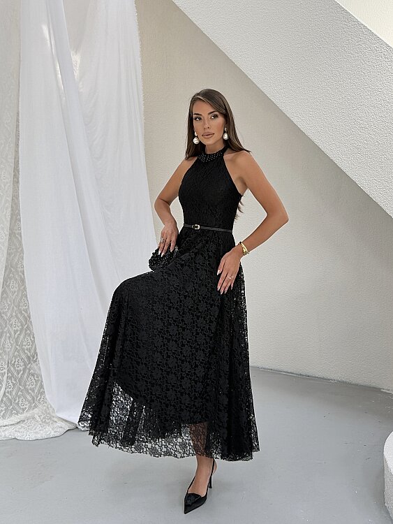 HOLLY Halter Yaka Elbise - Siyah - 5