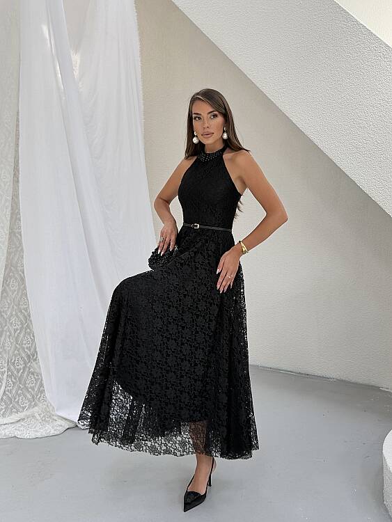 HOLLY Halter Yaka Elbise - Siyah - 5