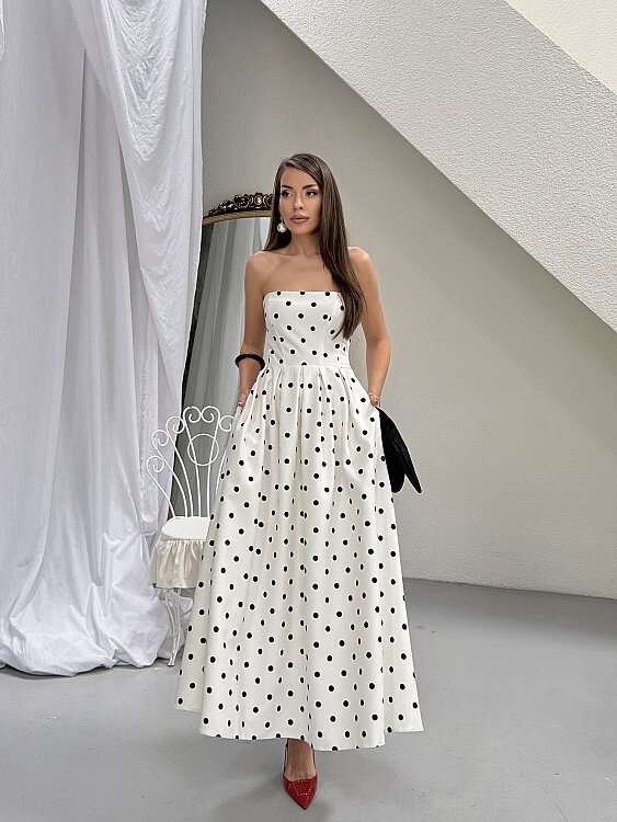 Hope Puanlı Maxi Elbise - Beyaz - Sevenday