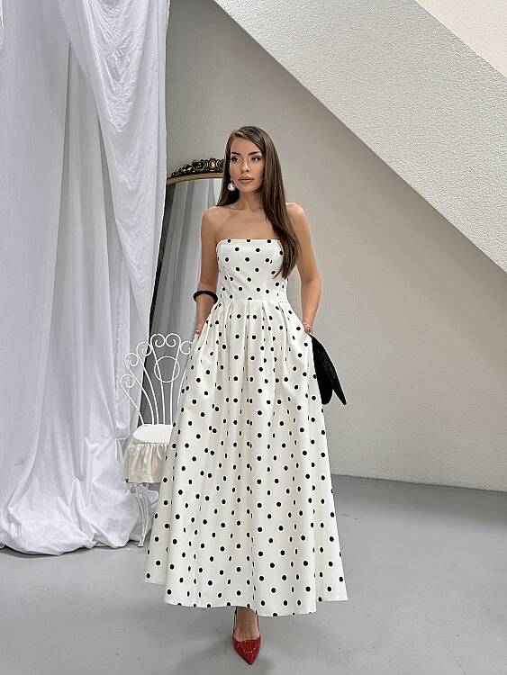 Hope Puanlı Maxi Elbise - Beyaz - 1