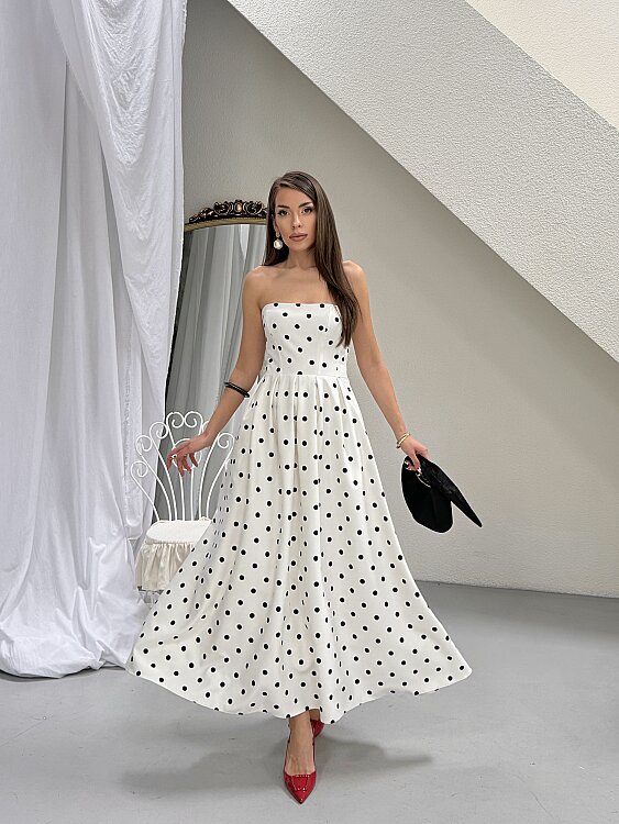 Hope Puanlı Maxi Elbise - Beyaz - 2
