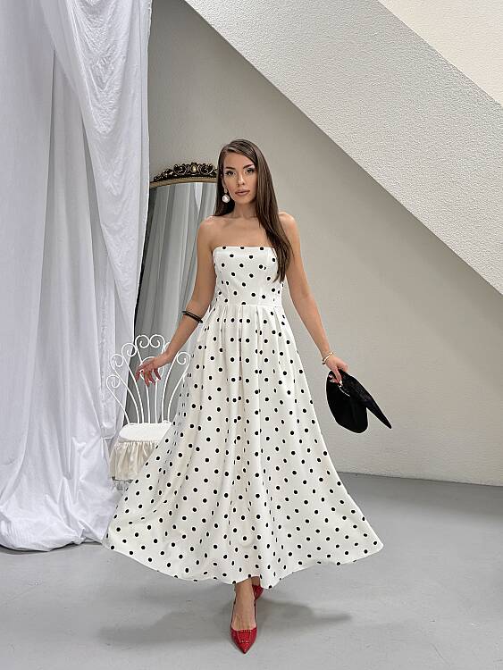 Hope Puanlı Maxi Elbise - Beyaz - 2