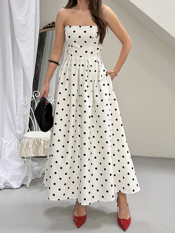 Hope Puanlı Maxi Elbise - Beyaz - 3