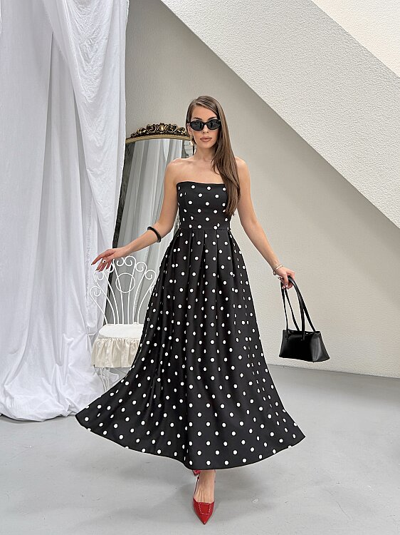 Hope Puanlı Maxi Elbise - Siyah - Sevenday