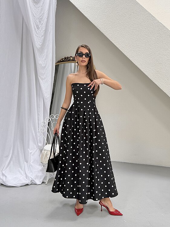 Hope Puanlı Maxi Elbise - Siyah - 2