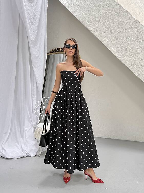 Hope Puanlı Maxi Elbise - Siyah - 2