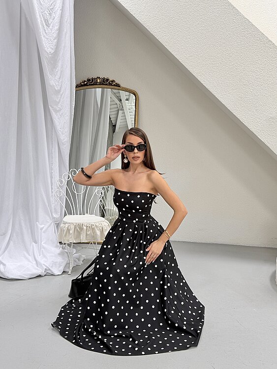 Hope Puanlı Maxi Elbise - Siyah - 3