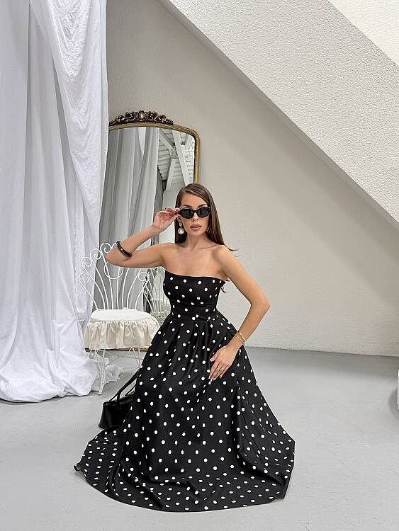 Hope Puanlı Maxi Elbise - Siyah - 3