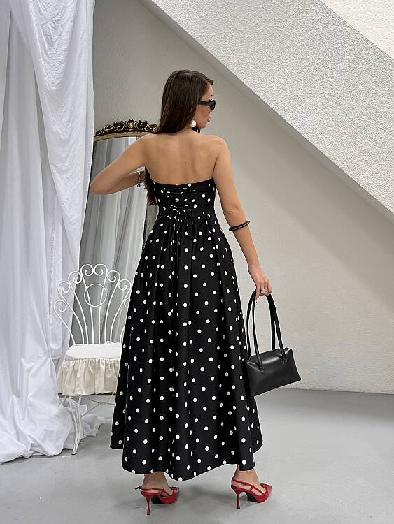 Hope Puanlı Maxi Elbise - Siyah - 4