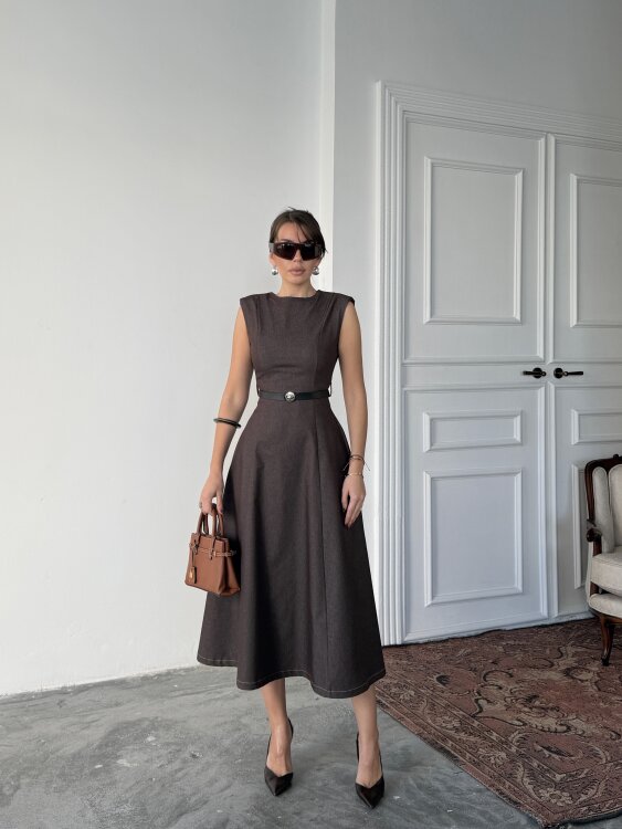 Jacop Midi Elbise - Acı Kahve - Sevenday