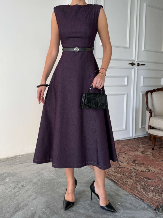 Jacop Midi Elbise - Mor - Sevenday