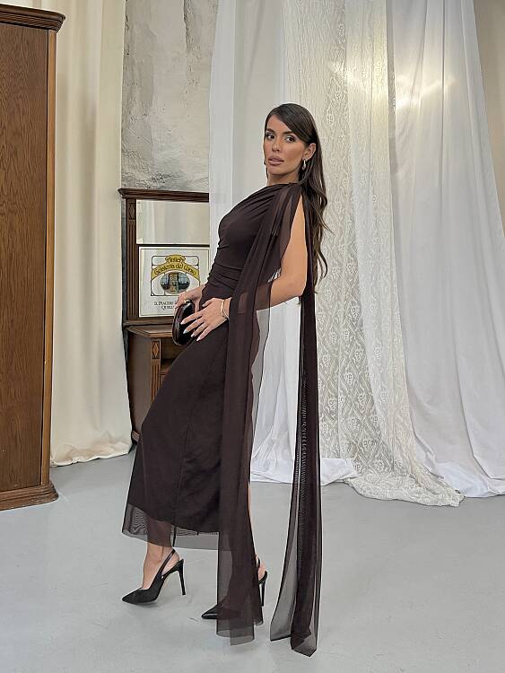 JASMINE Midi Elbise - Acı Kahve - 3