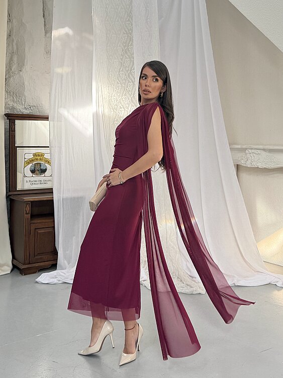 JASMINE Midi Elbise - Bordo - 3