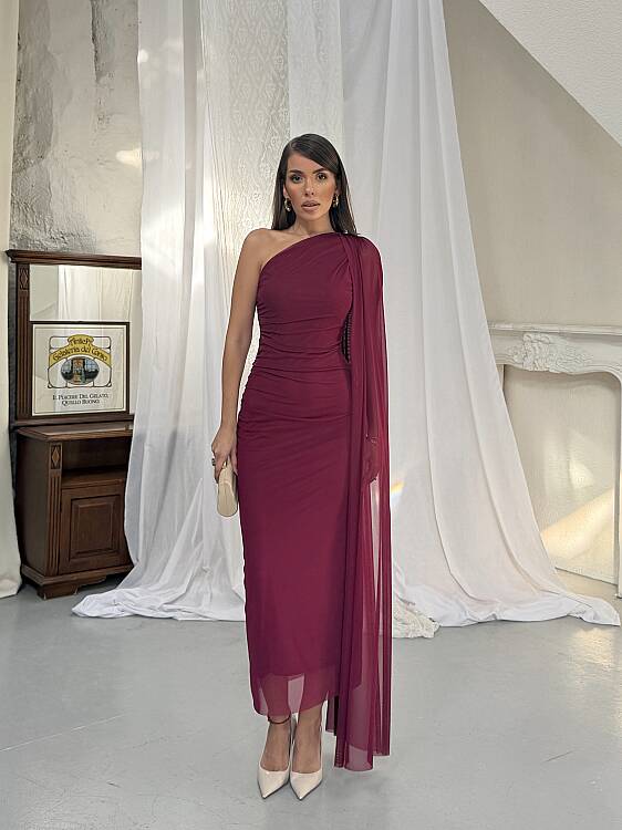 JASMINE Midi Elbise - Bordo - 4