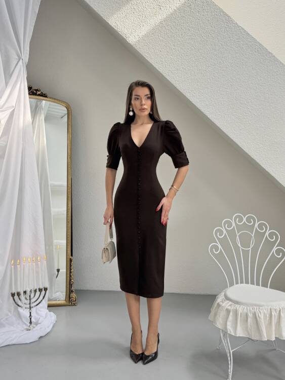 Juno Midi Elbise - Acı Kahve - 1