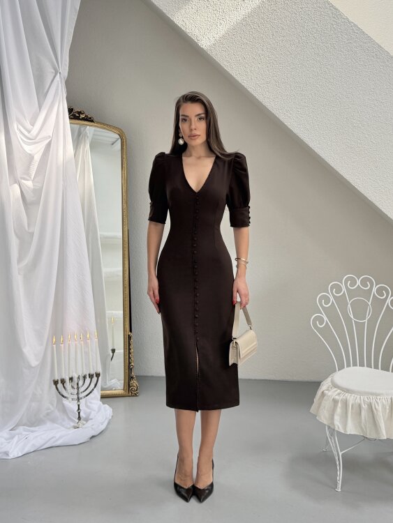 Juno Midi Elbise - Acı Kahve - 5