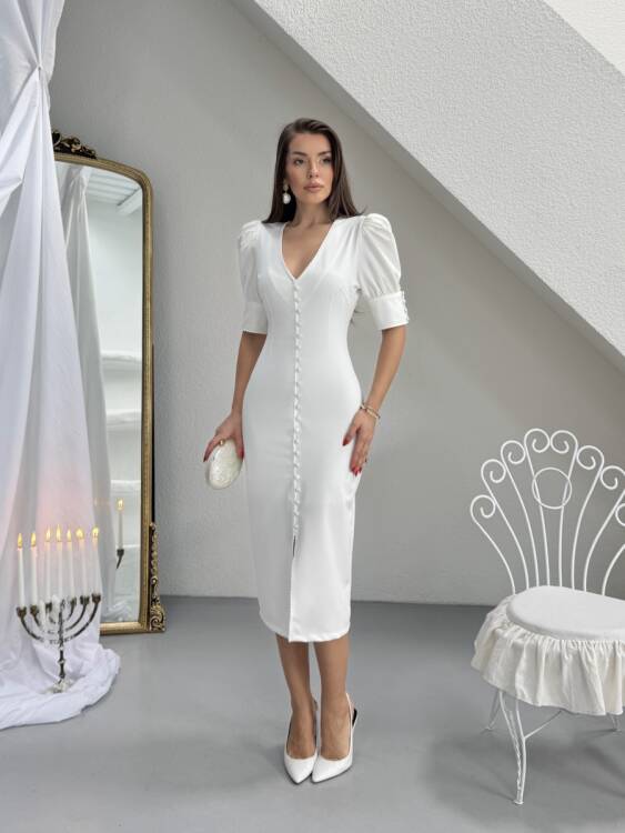 Juno Midi Elbise - Beyaz - 1