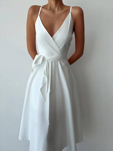 Kiraa Poplin Elbise - Beyaz