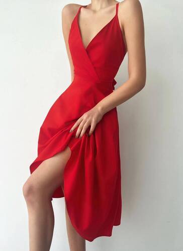 Kiraa Poplin Elbise - Kırmızı