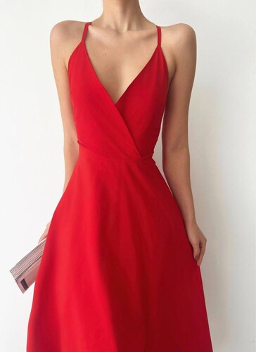 Kiraa Poplin Elbise - Kırmızı - Thumbnail
