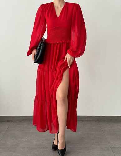 Lancester Elbise- Kırmızı - Thumbnail