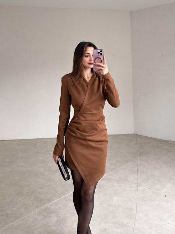 Larni Mini Elbise - Kahverengi - 2