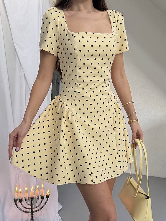 Laurent Mini Elbise - Sarı - 4