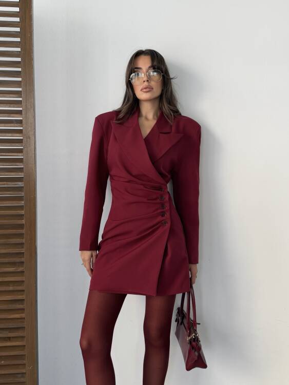 Lein Ceket Elbise - Bordo - 1